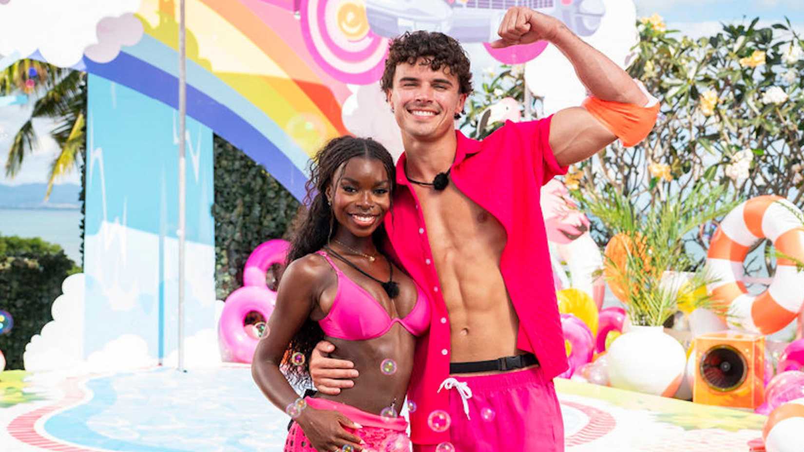 Olandria and Nic smiling in Love Island USA season 7