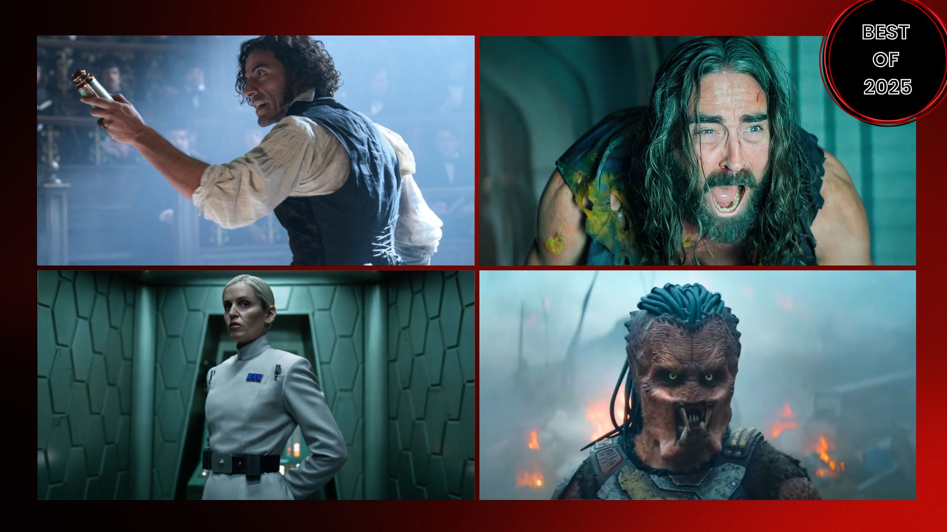 Stills from Frankenstein, Foundation, Andor, and Predator: Badlands