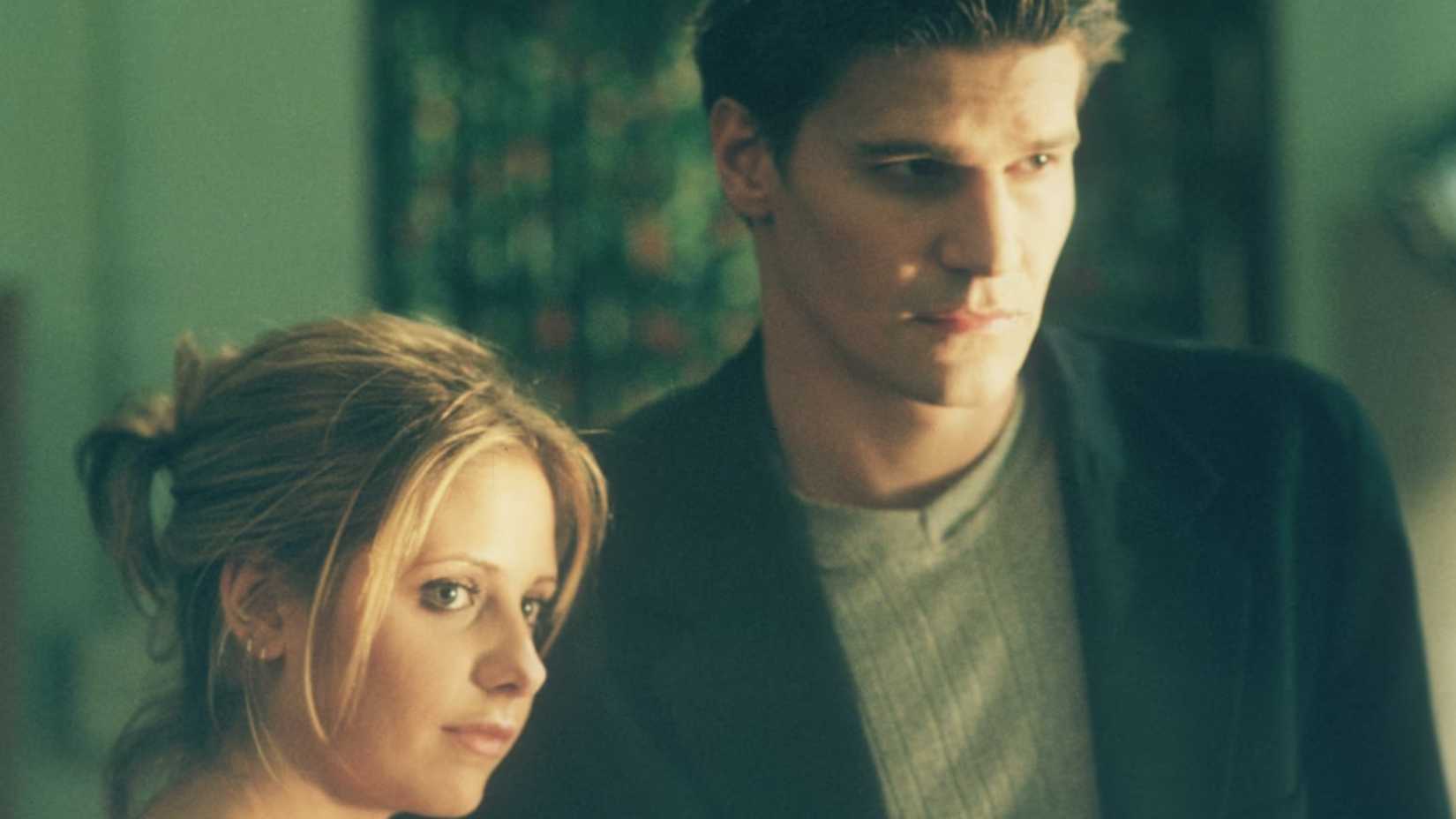 Buffy and Angel standing together on Buffy The Vampire Slayer