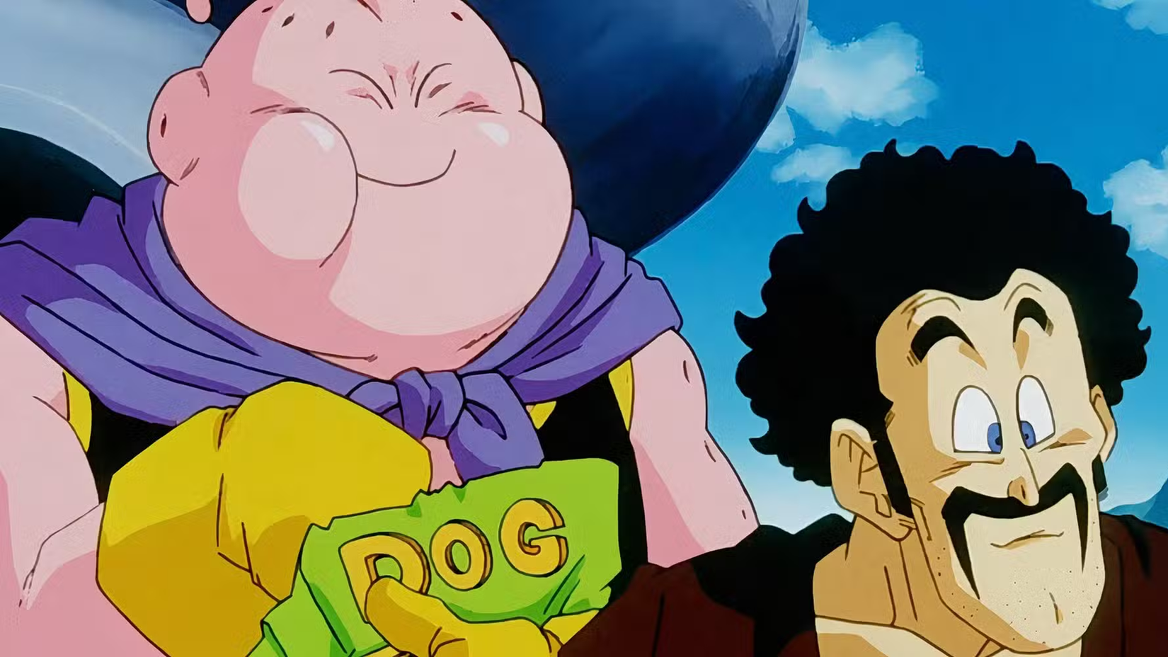 Majin-Buu eating next to Mr Satan