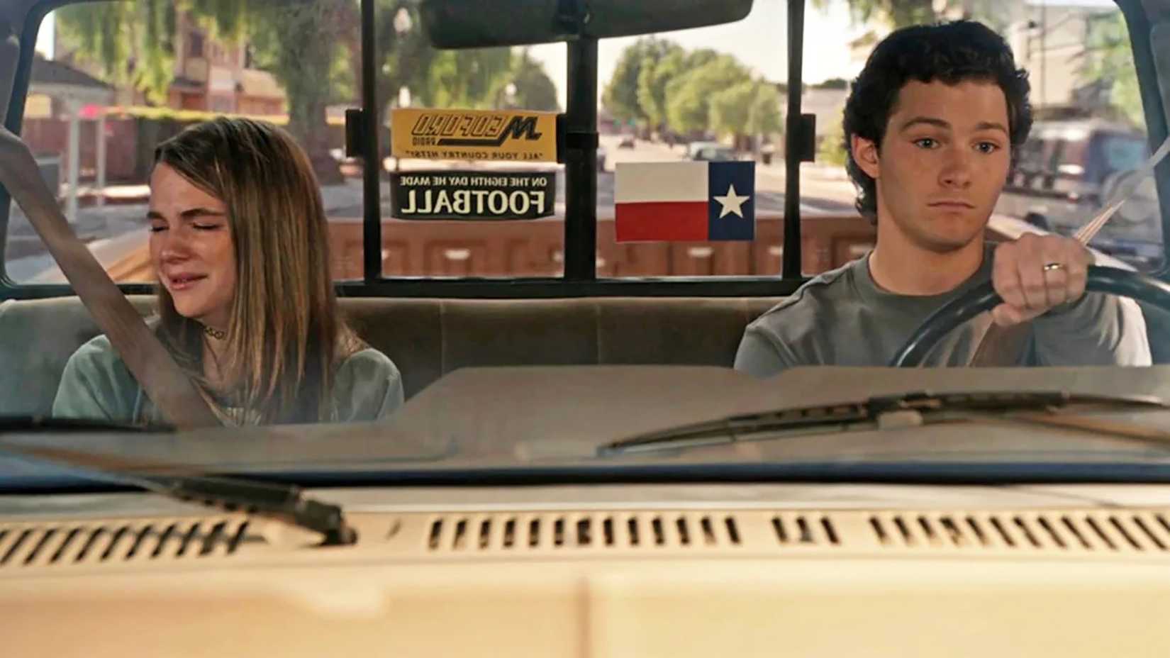 Georgie driving his truck with a crying Missy in Georgie & Mandy's First Marriage.