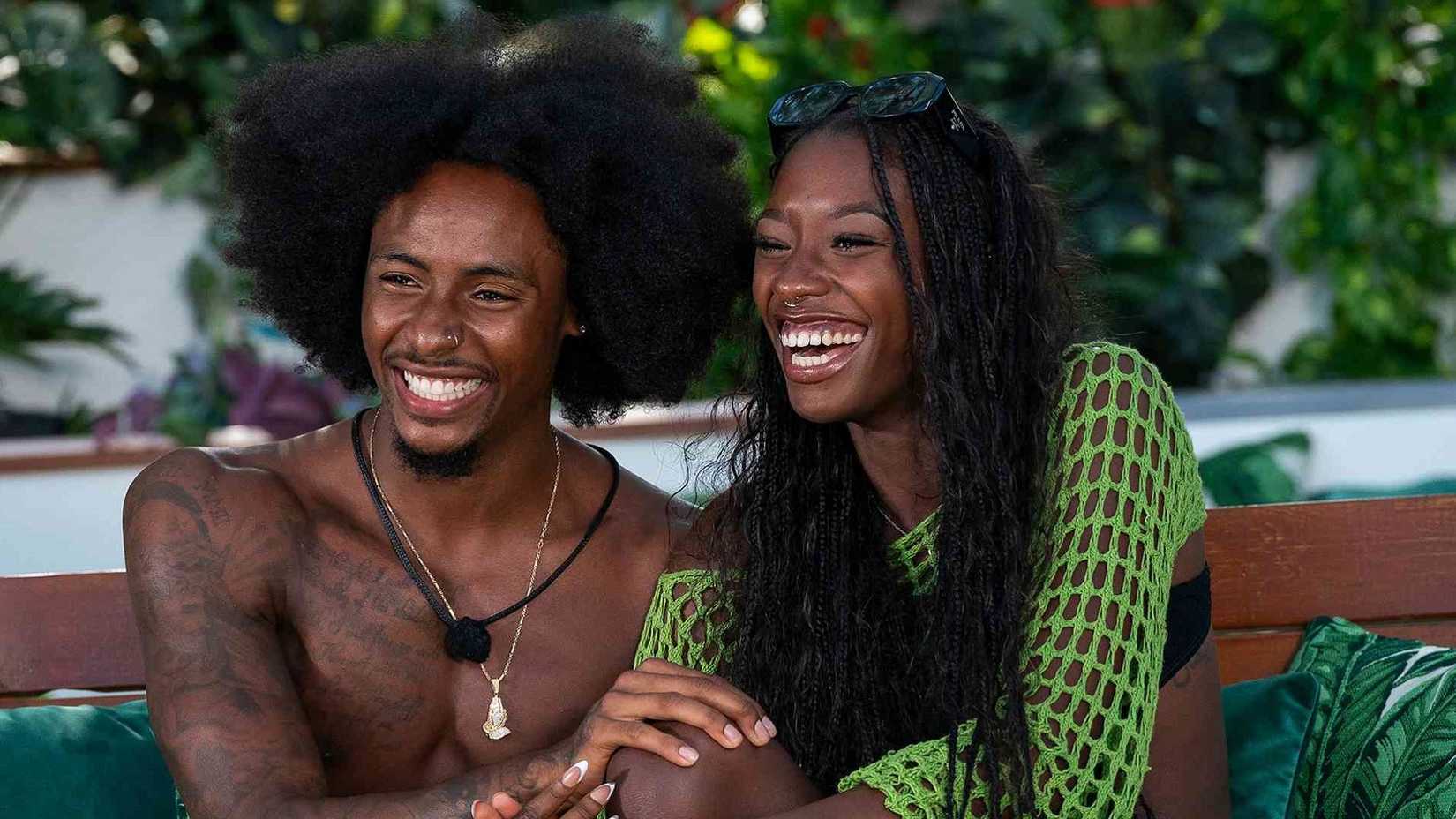 Kordell and Serena smiling in Love Island USA season 6