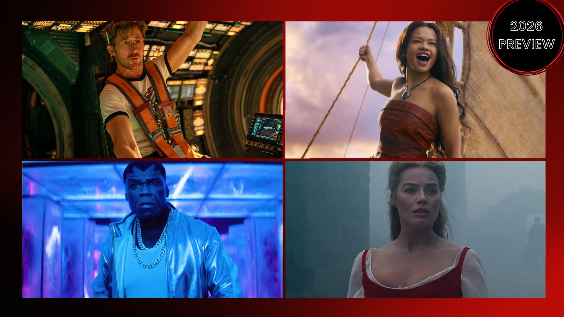 Stills from 'Project Hail Mary,' 'Moana,' 'Street Fighter,' and 'Wuthering Heights'