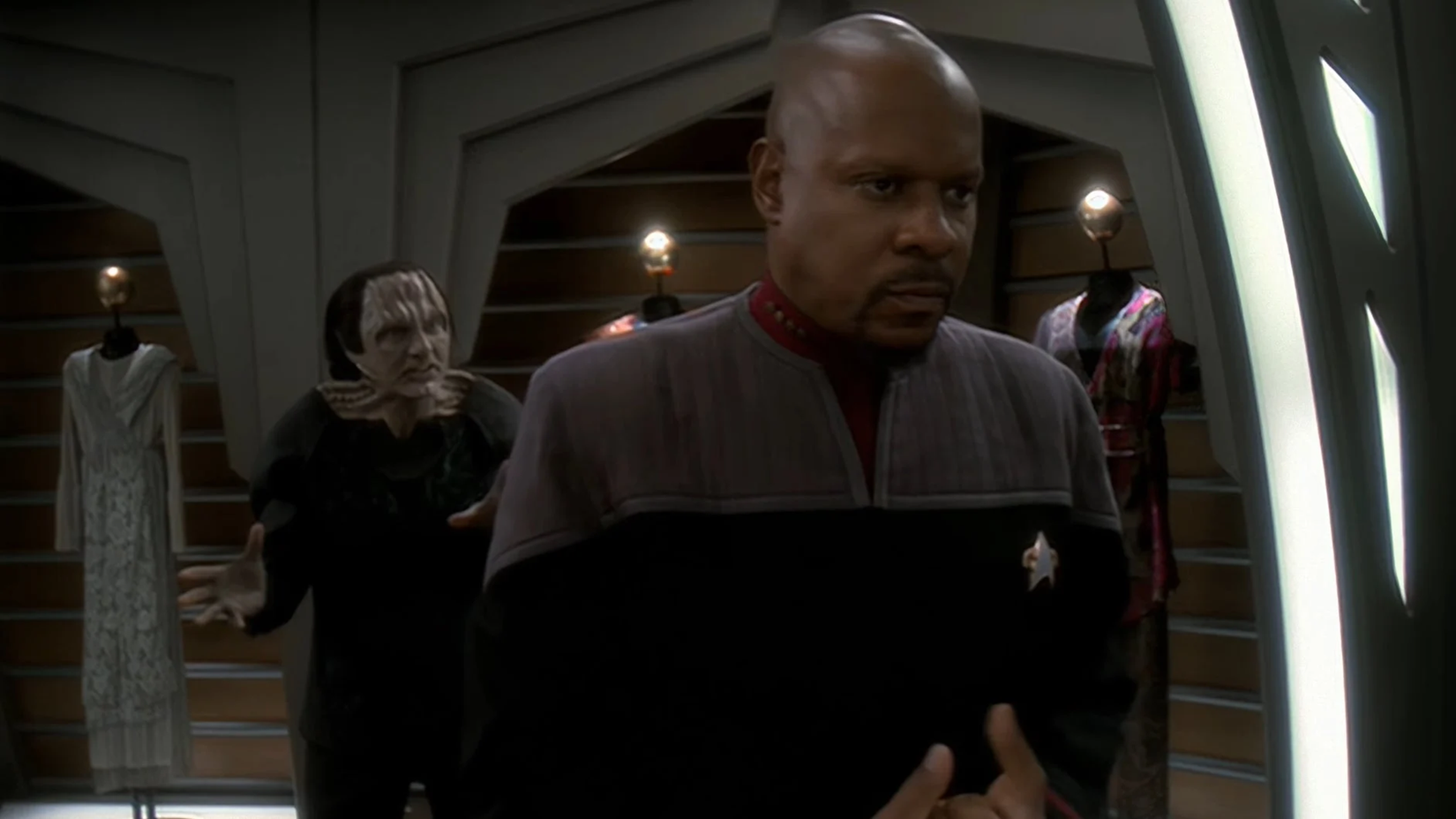 Sisko with Garak in a scene from Star Trek Deep Space Nine