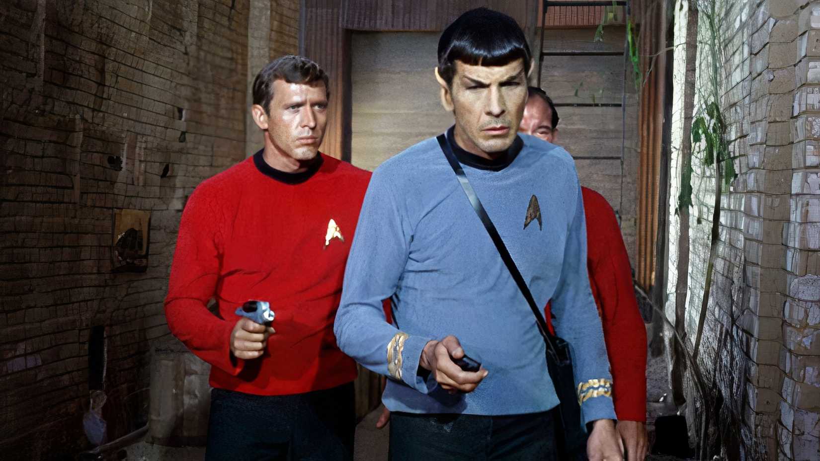 Spock and crew investigating in the Star Trek episode Miri