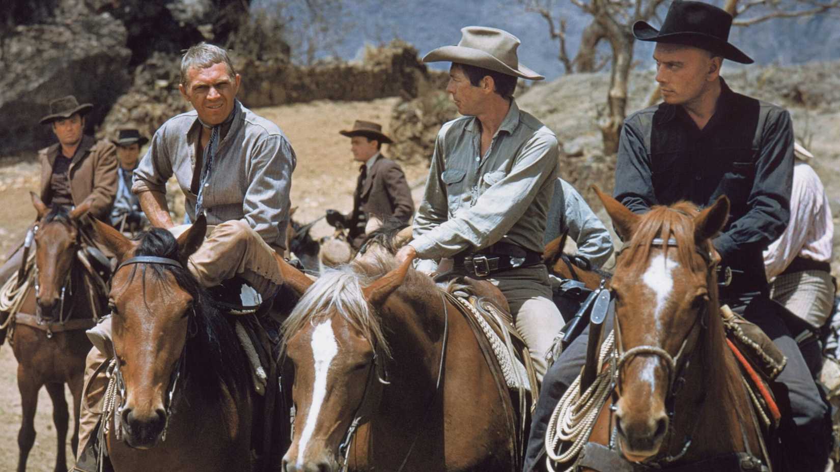Steve McQueen, James Coburn, and Yul Brynner in The Magnificent Seven