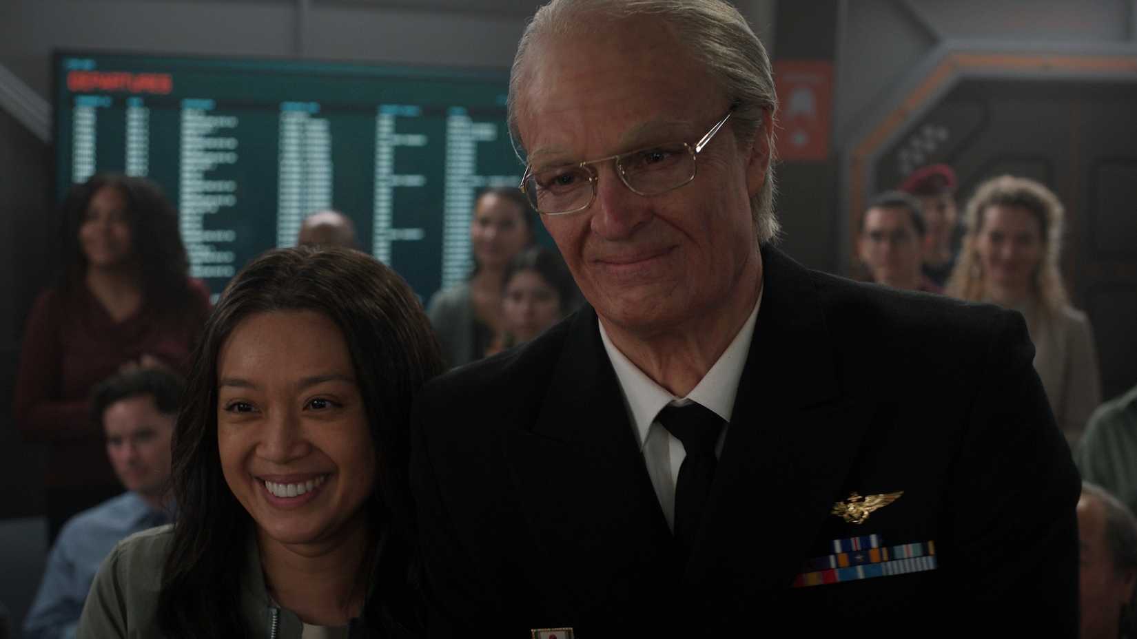 Cynthy Wu as Kelly Baldwin and Joel Kinnaman as Ed Baldwin in For All Mankind Season 5