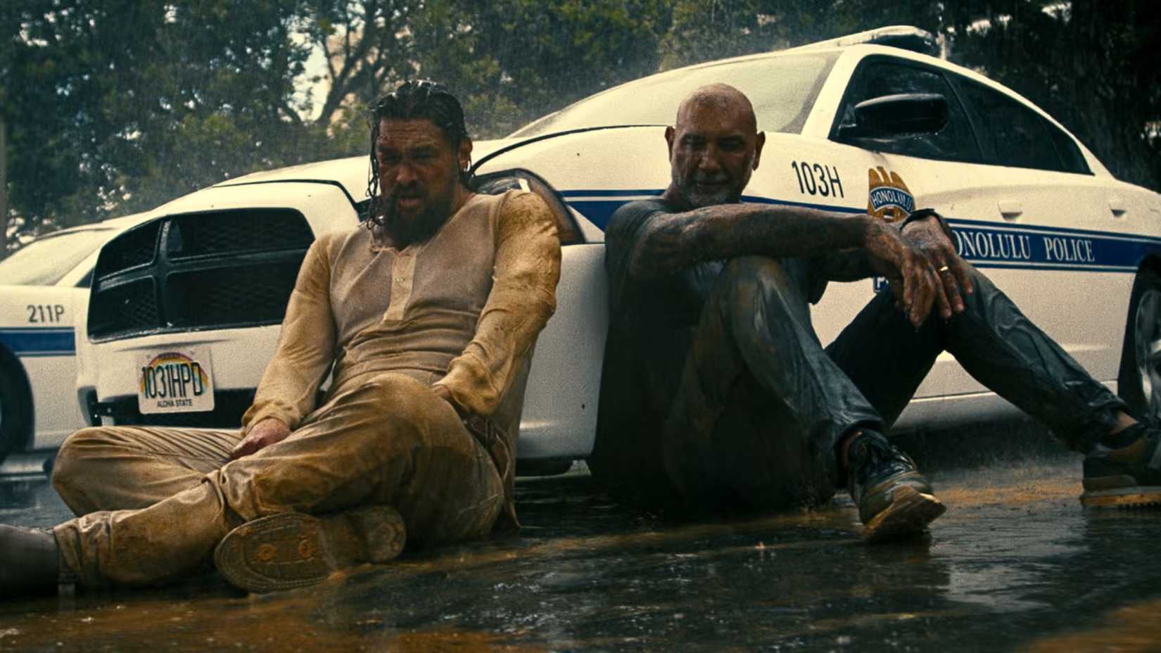 Jason Momoa and Dave Bautista in 'The Wrecking Crew'