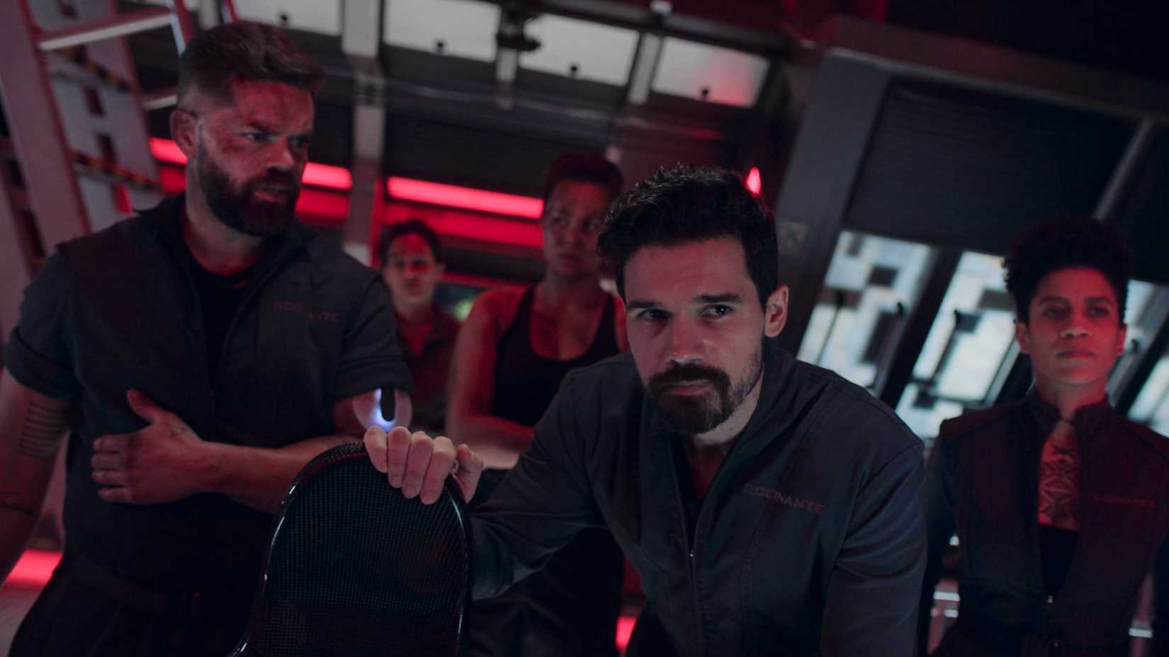 Amos, Clarissa, Bobbie, Holden, and Naomi in The Expanse episode Babylon's Ashes