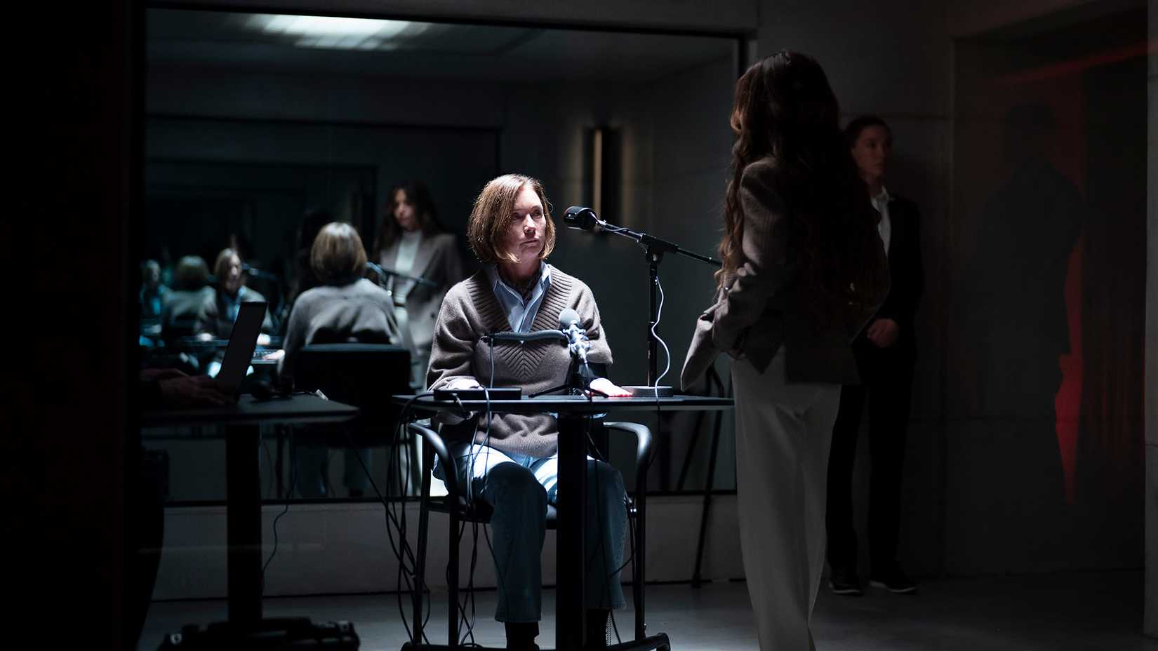 Samantha being interrogated by Gabriela, hooked up to machines, in Paradise.