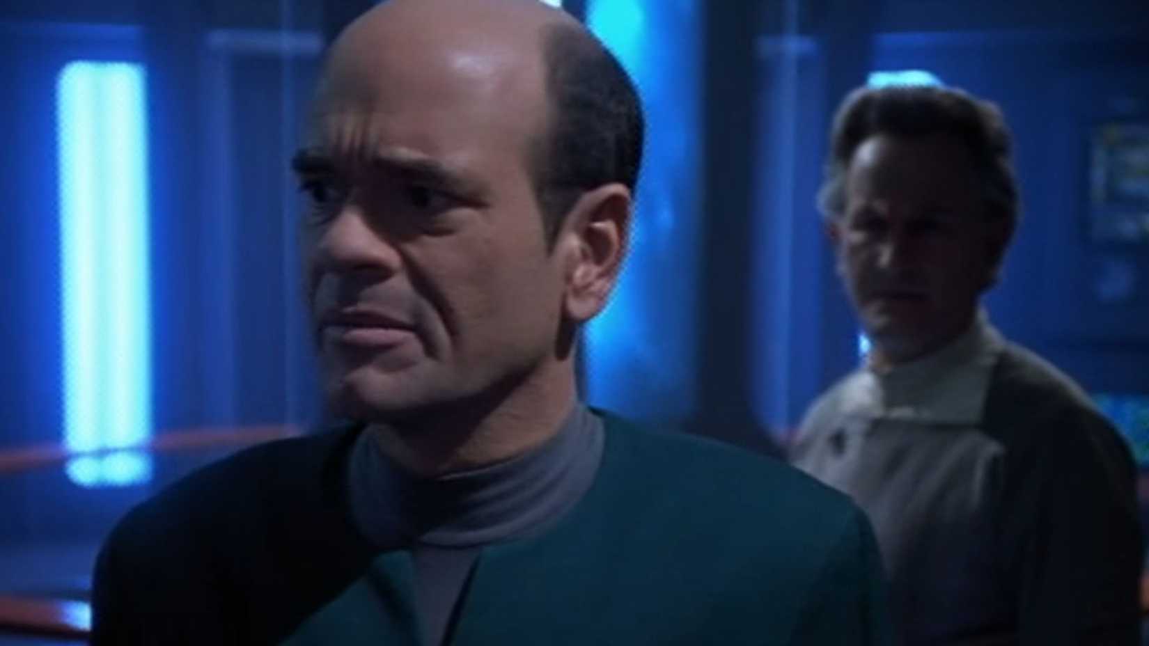 Robert Picardo as the Doctor looking confused in Star Trek: Voyager