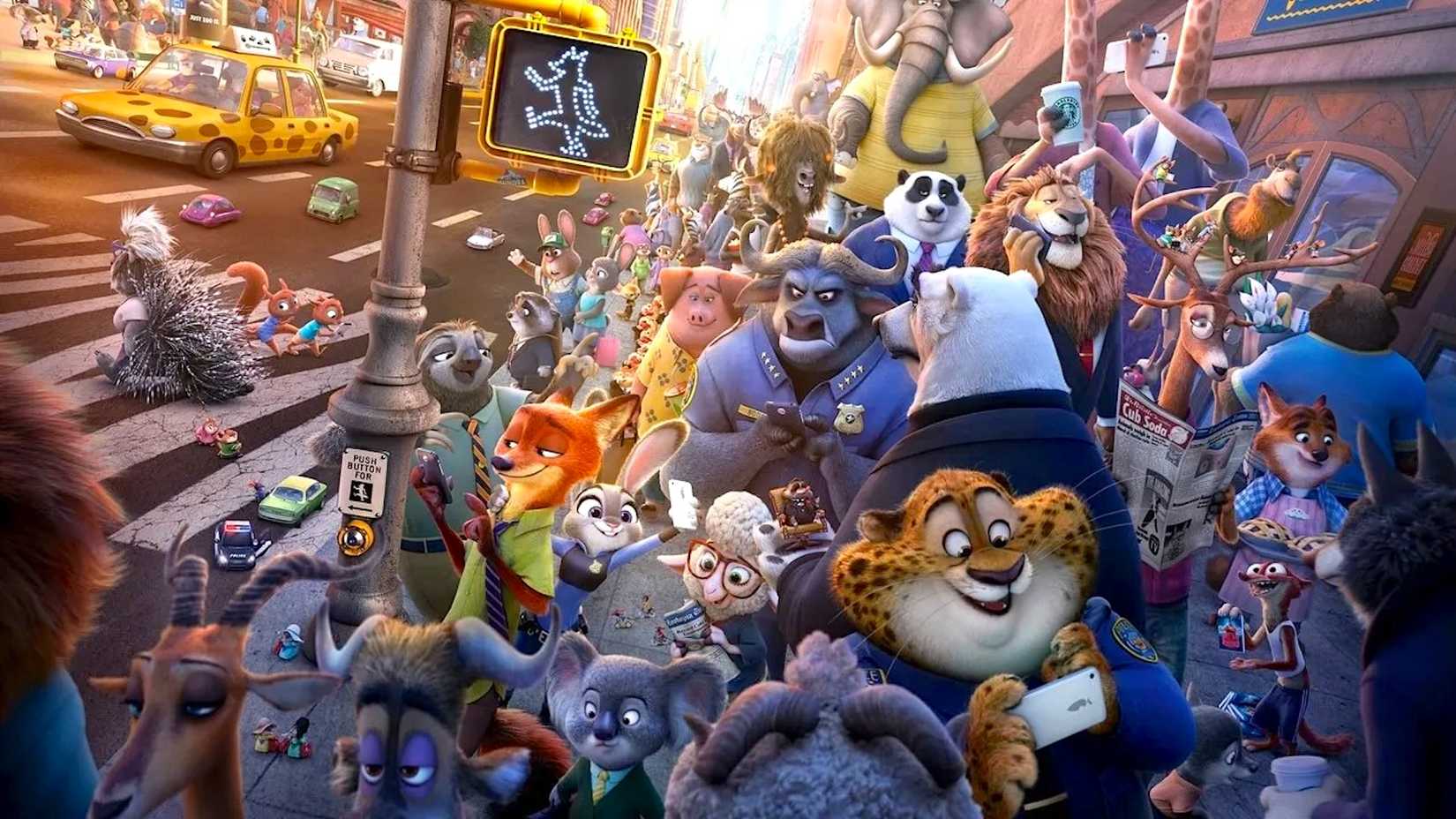 The Zootopia cast on a busy street corner