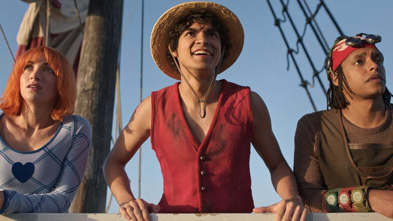 Emily Rudd, Iñaki Godoy, and Jacob Gibson in 'One Piece'