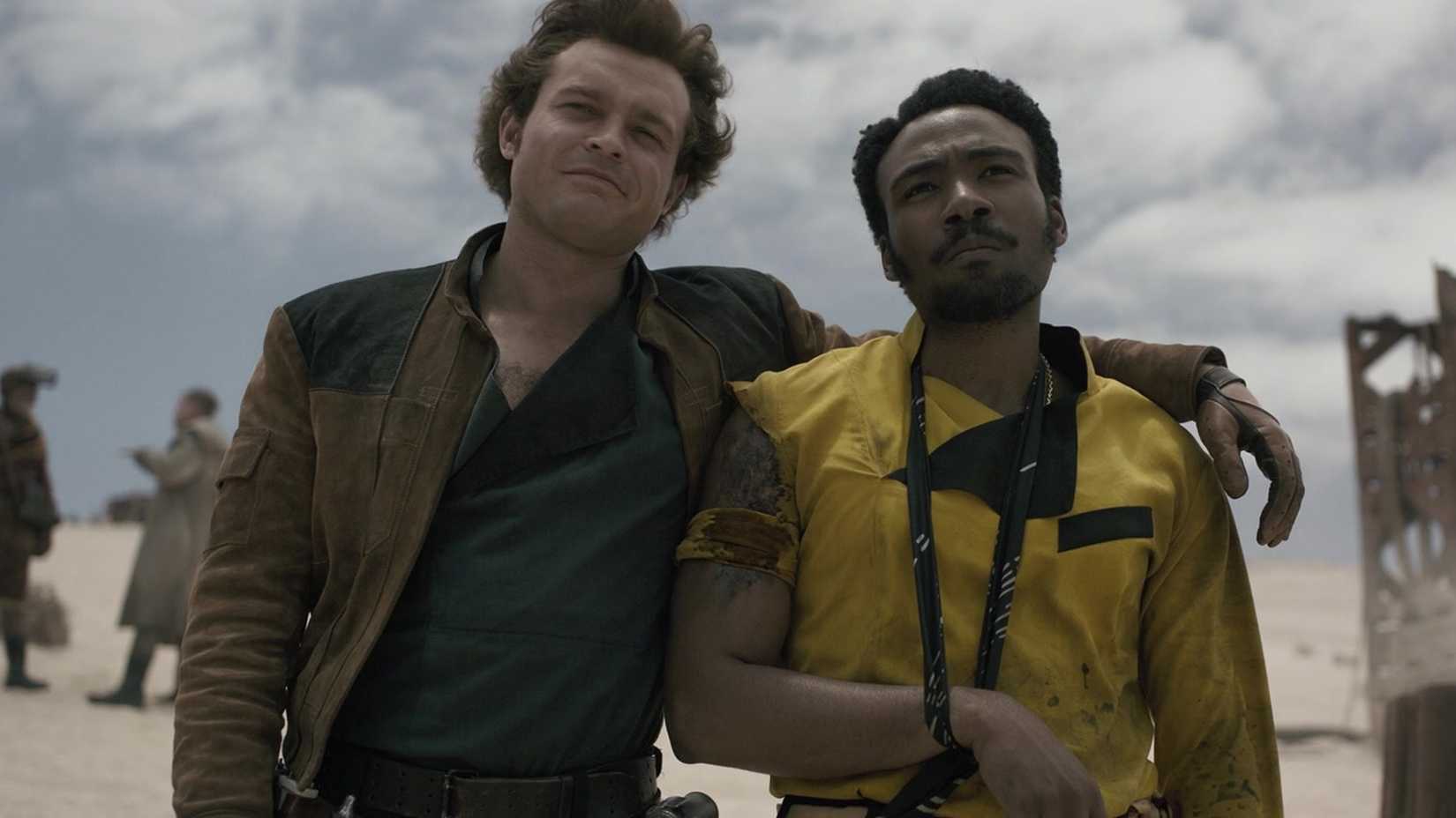 Alden Ehrenreich as Han Solo and Donald Glover as Lando Calrissian in 'Solo: A Star Wars Story'