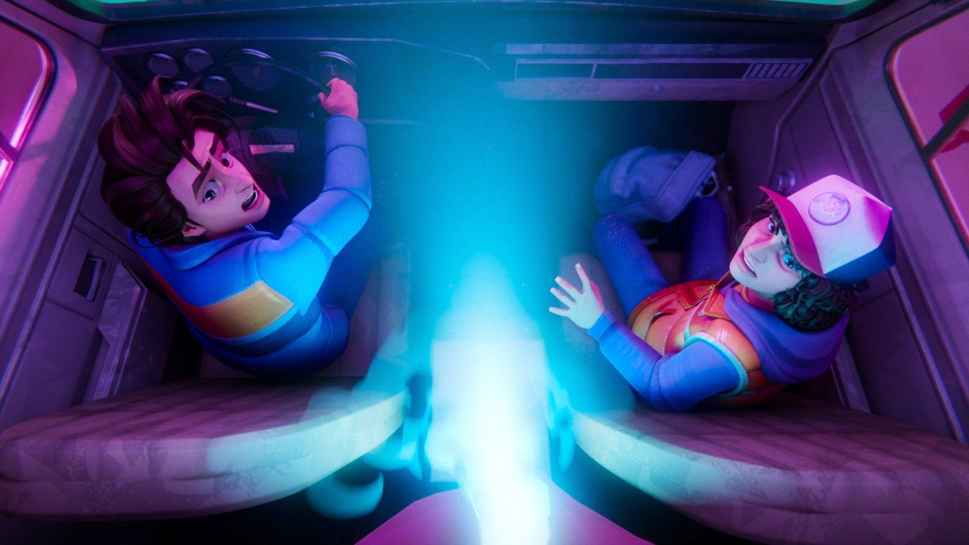 steve and dustin being attacked by a vine in stranger things tales from 85 season 1 episode 4