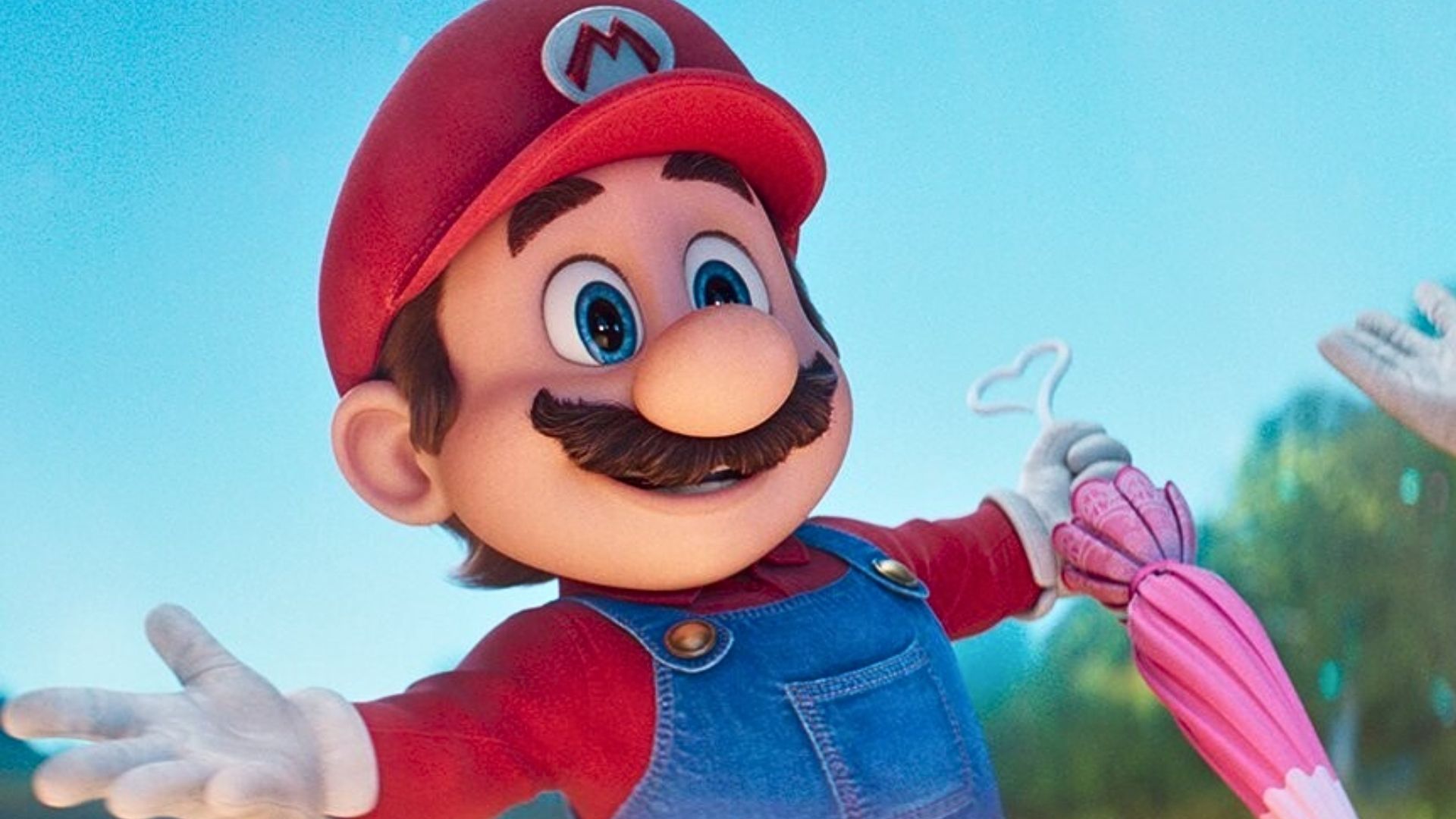 Cena de The Super Mario Galaxy Movie com o personagem Mario em ambiente espacial.