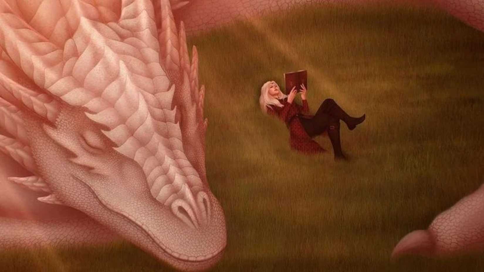 An illustration of the dragon Meraxes and Rhaenys Targaryen by artist Paparinka Art