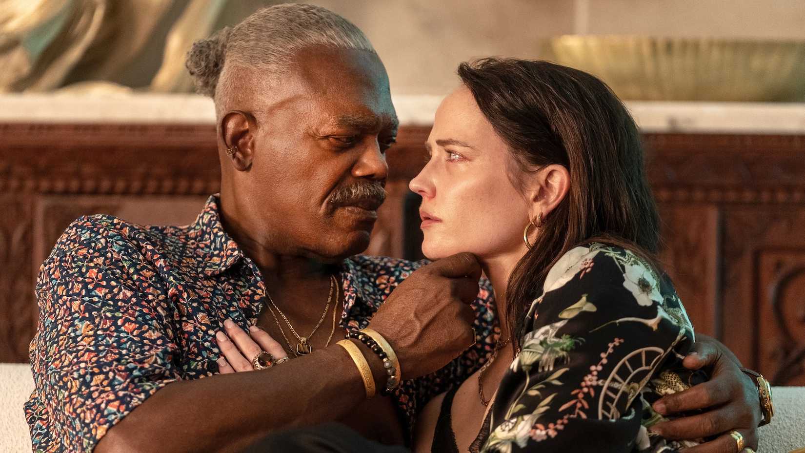 Samuel L. Jackson as Jack Wolfe and Eva Green as Nora Wolfe in Just Play Dead
