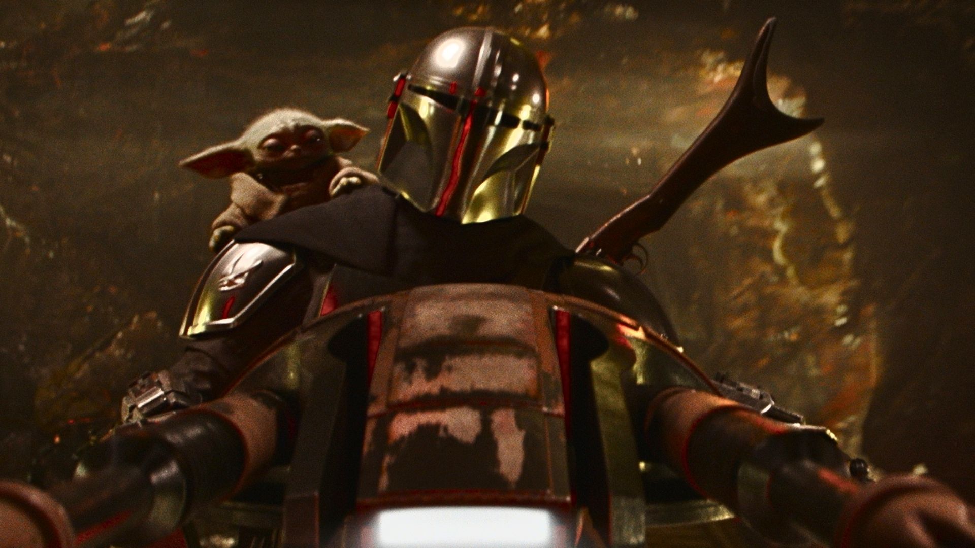 The Mandalorian and Grogu riding vehicle