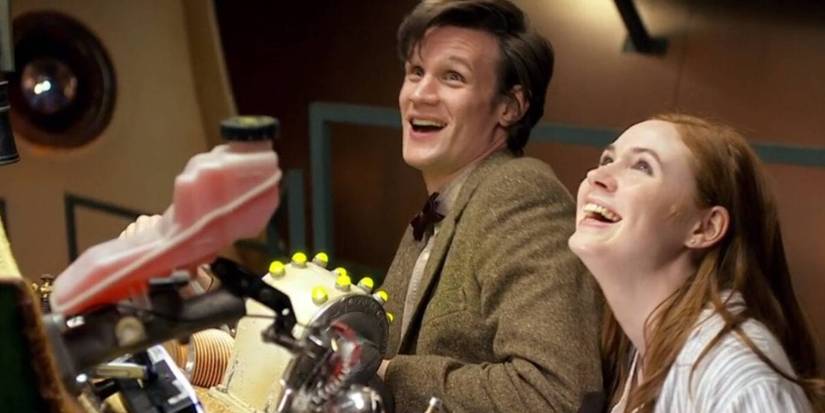 Matt Smith as the Doctor and Karen Gillan as Amy Pond in the TARDIS in 'Doctor Who'