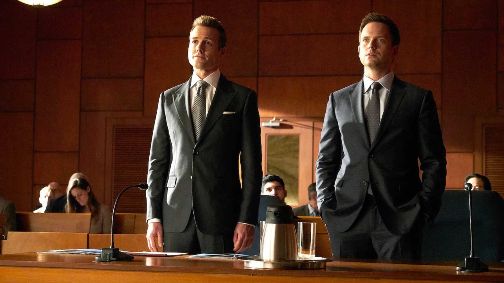 Mike and Harvey stand in court in Suits