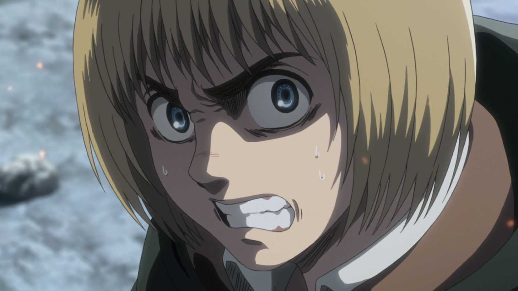 Armin looking angry in Attack on Titan
