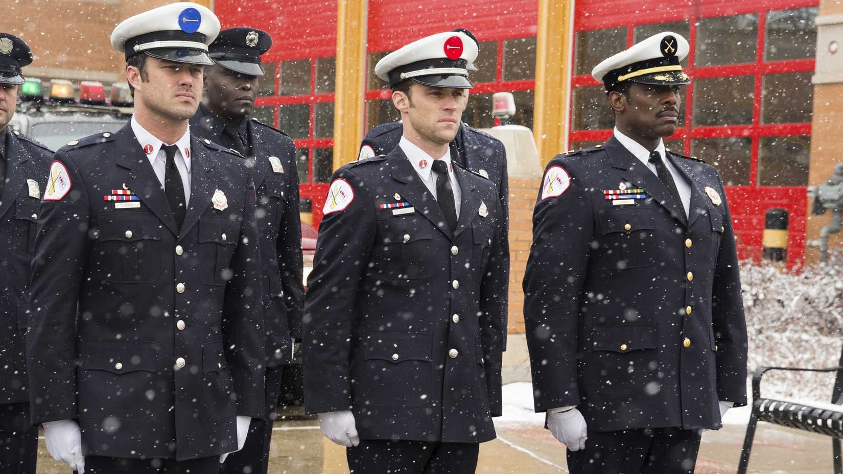 The team lines up for service in Chicago Fire