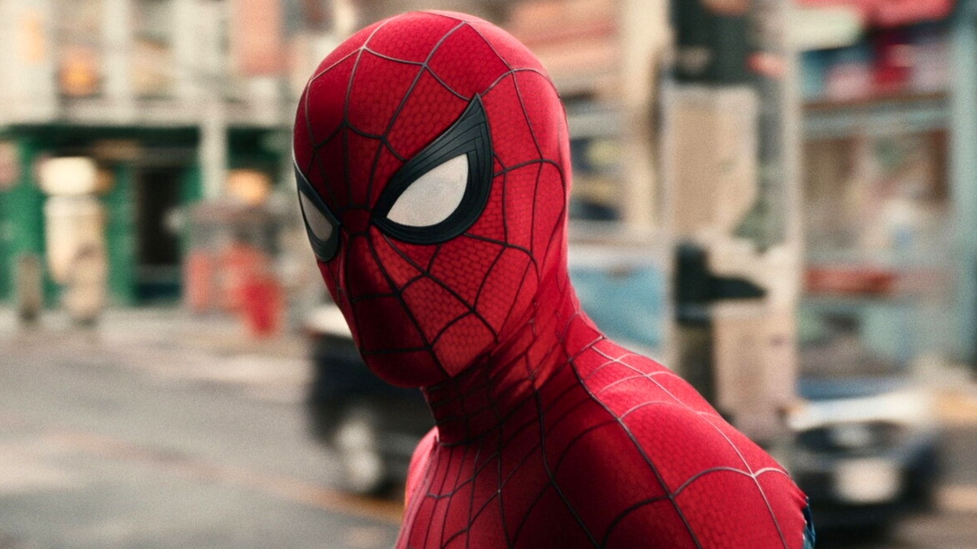 Spider-Man soaring through the streets of New York City