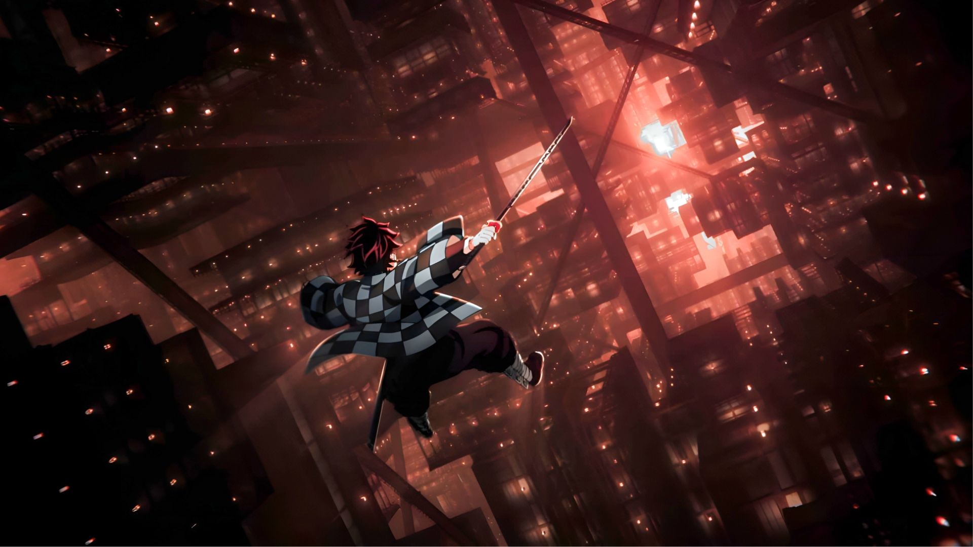 A striking depiction of Tanjiro battling Muzan in Infinity Castle.