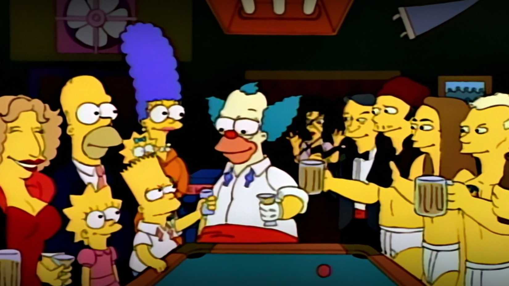 Elizabeth Taylor longingly watching the party on The Simpsons