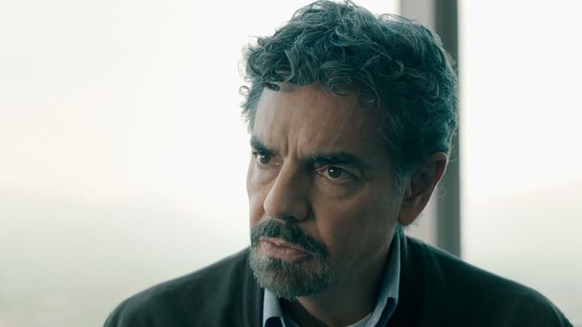 Eugenio Derbez looks concerned in The Trial