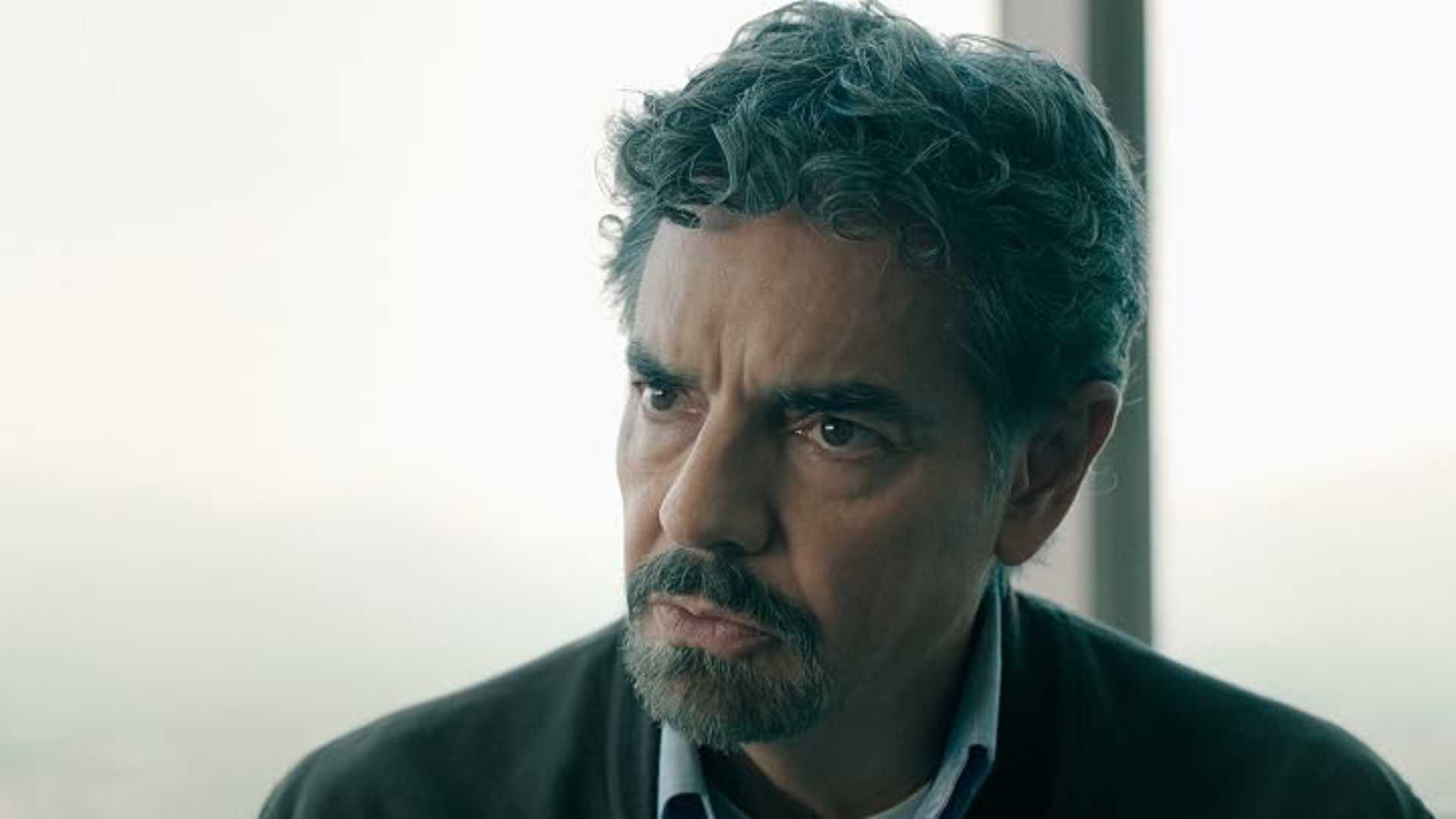 Eugenio Derbez looks concerned in The Trial