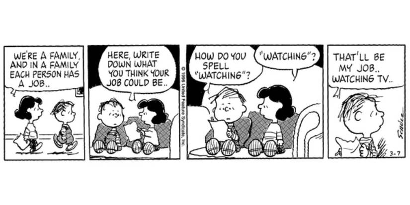 Lucy and Rerun in 'Peanuts' by Charles Schulz
