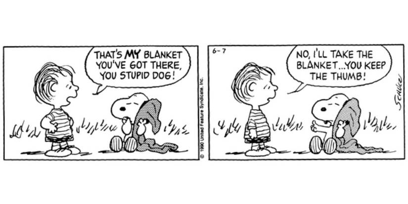 Linus and Snoopy in 'Peanuts' by Charles Schulz