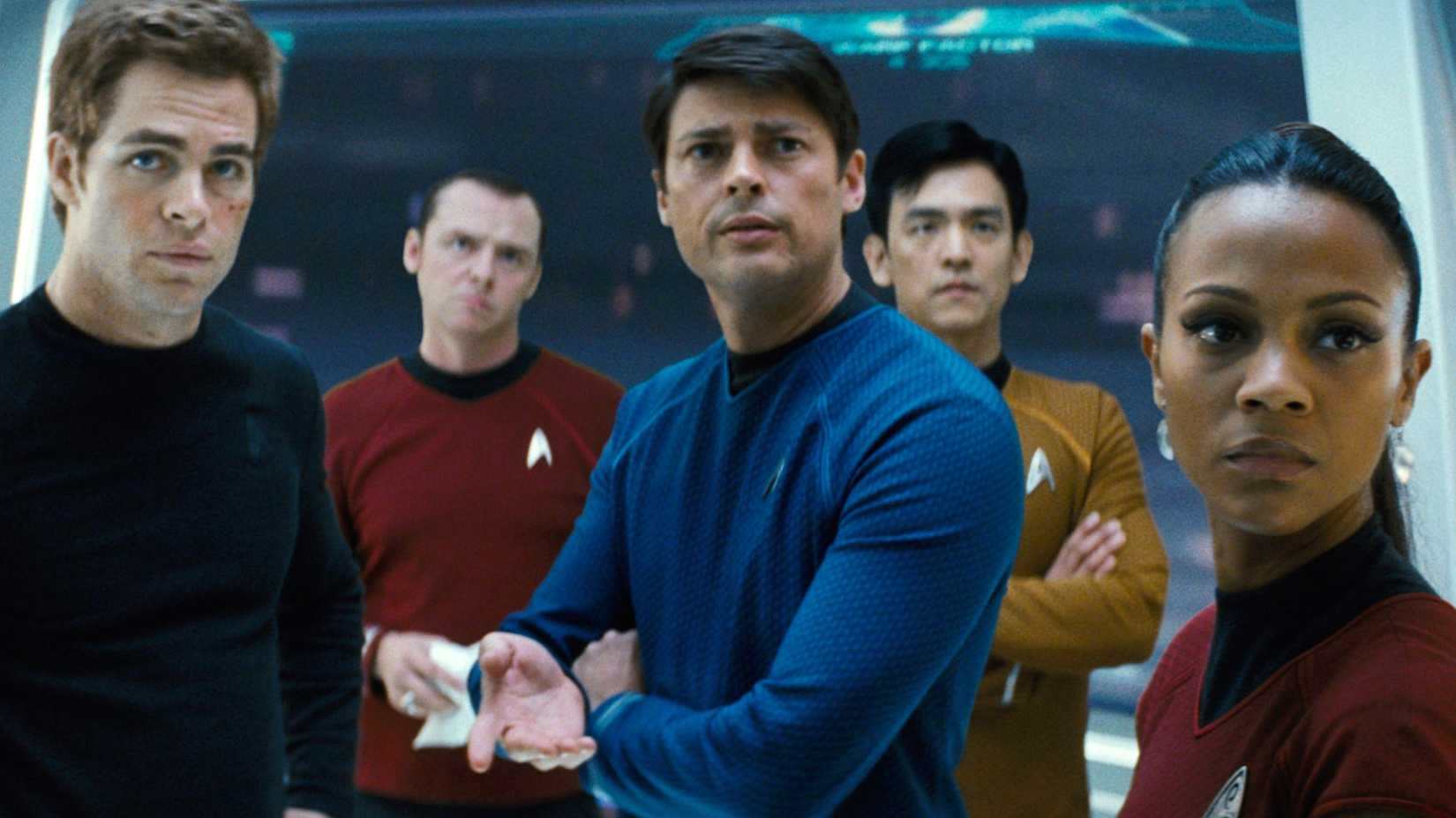 Chris Pine, Simon Pegg, Karl Urban, John Cho and Zoe Saldaña in Star Trek