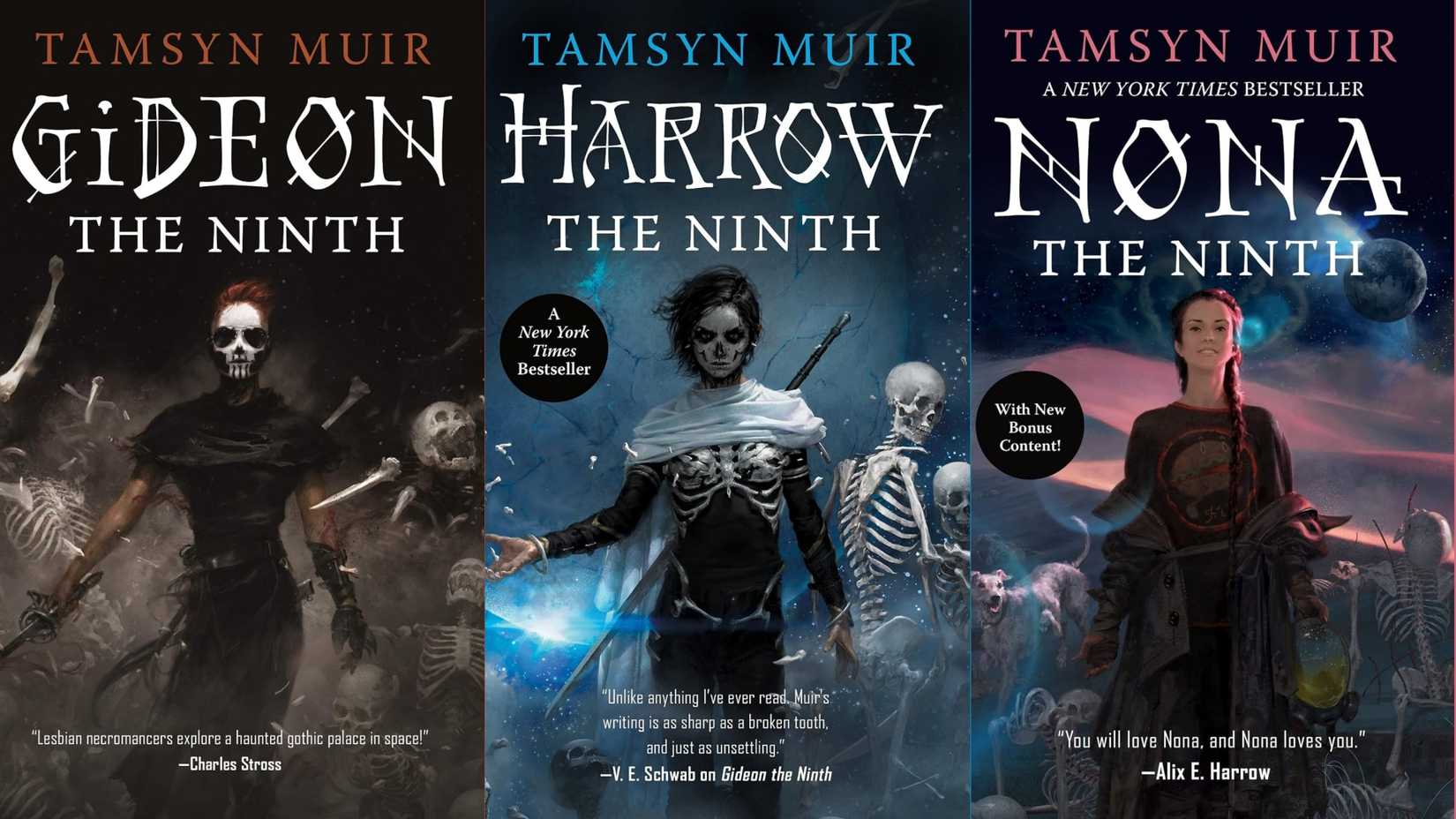 The covers of The Locked Tomb books by Tamsyn Muir