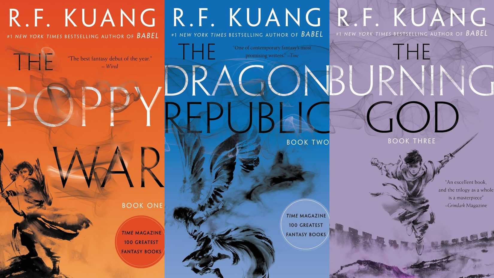 The covers of The Poppy War books by R.F. Kuang