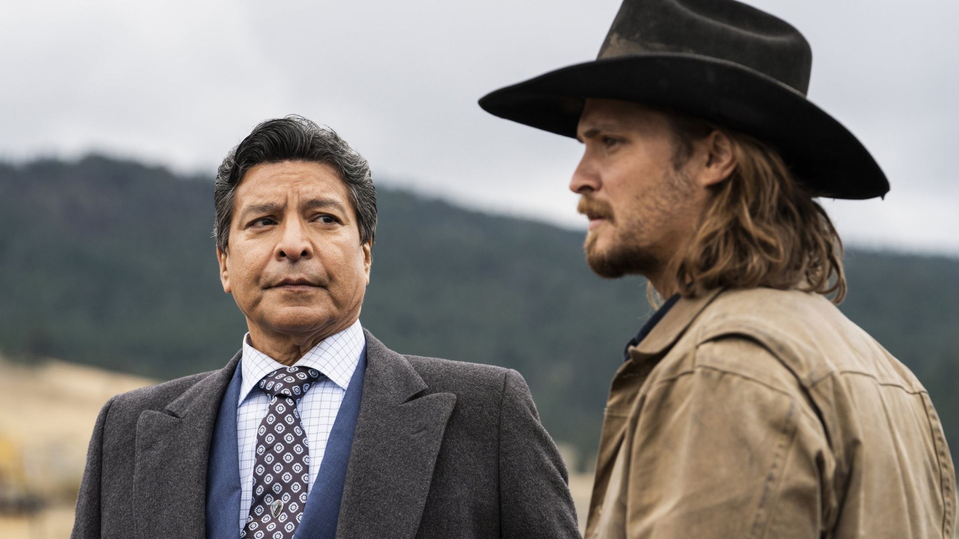 Gil Birmingham and Luke Grimes in Yellowstone