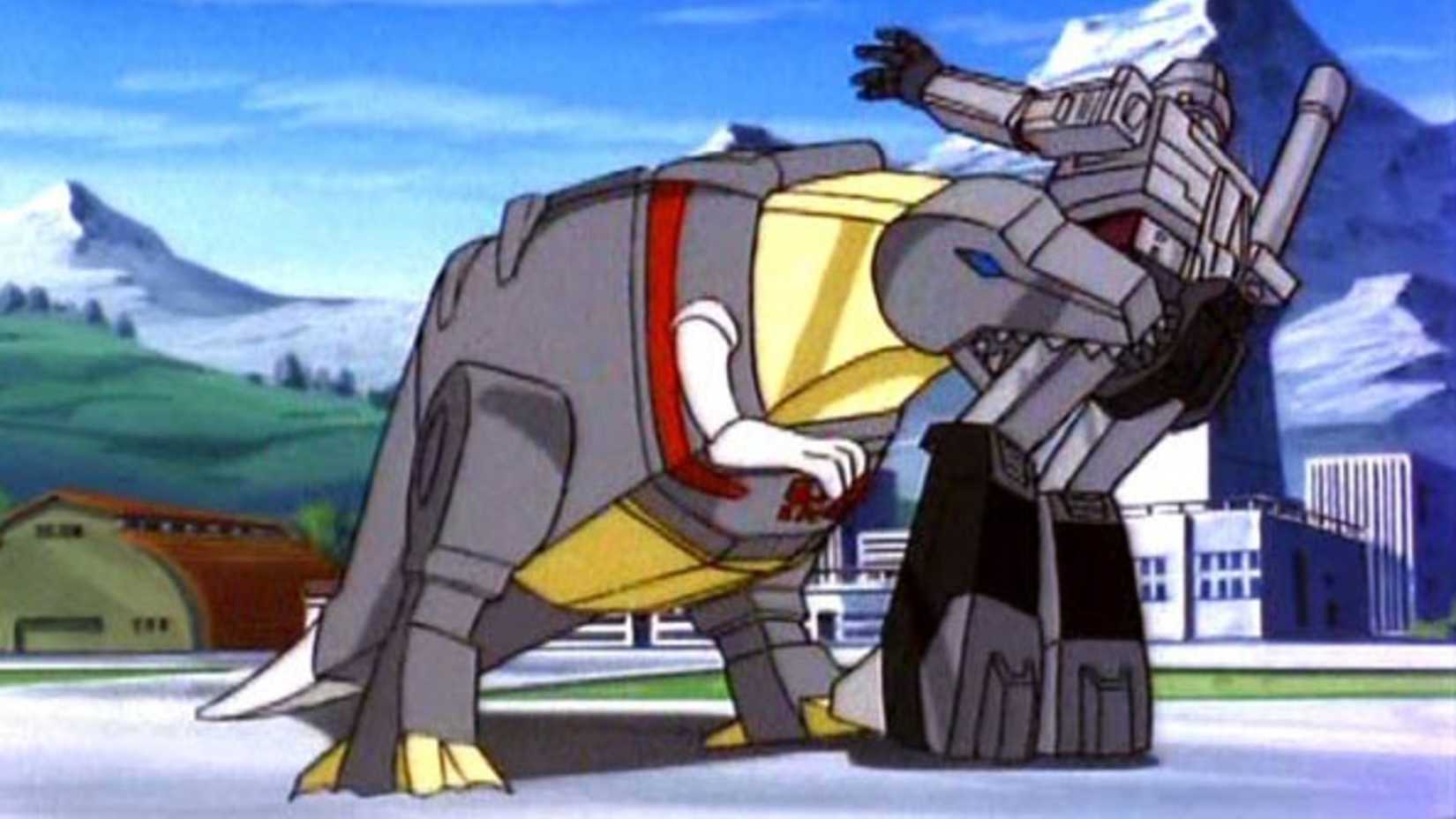 Grimlock biting Megatron in The Transformer G1 animated series
