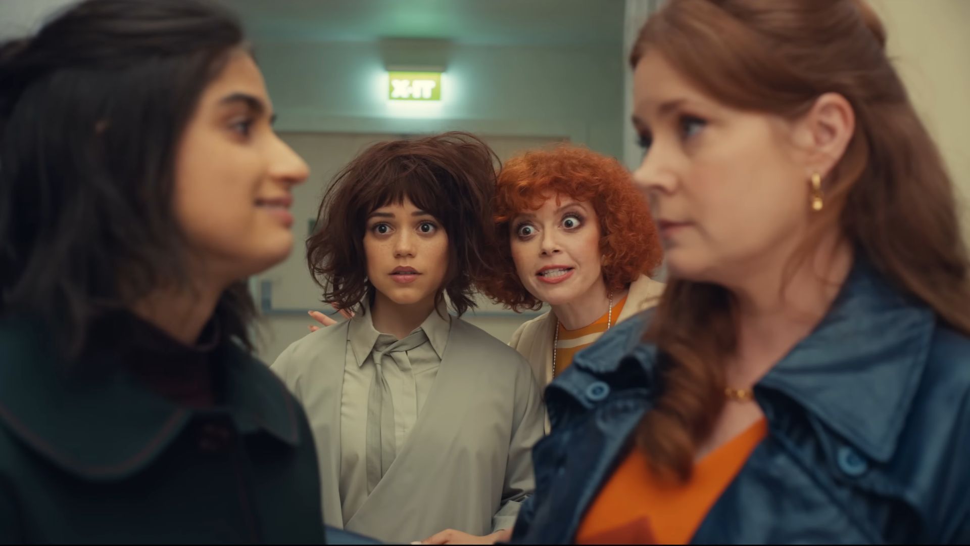 Jenna Ortega, Natasha Lyonne, Mia Tharia, and Amy Adams all together in a single shot in Taika Waititi's Klara and the Sun