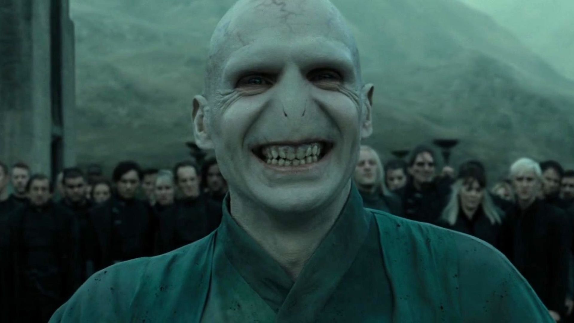 Voldemort smiling in 'Harry Potter and the Deathly Hallows'