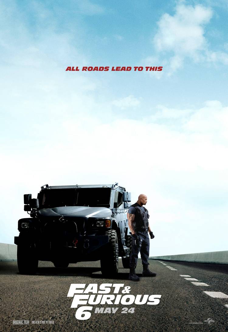 Fast \u0026 Furious 6 Poster with Dwayne Johnson as Hobbs, image size:750x1092