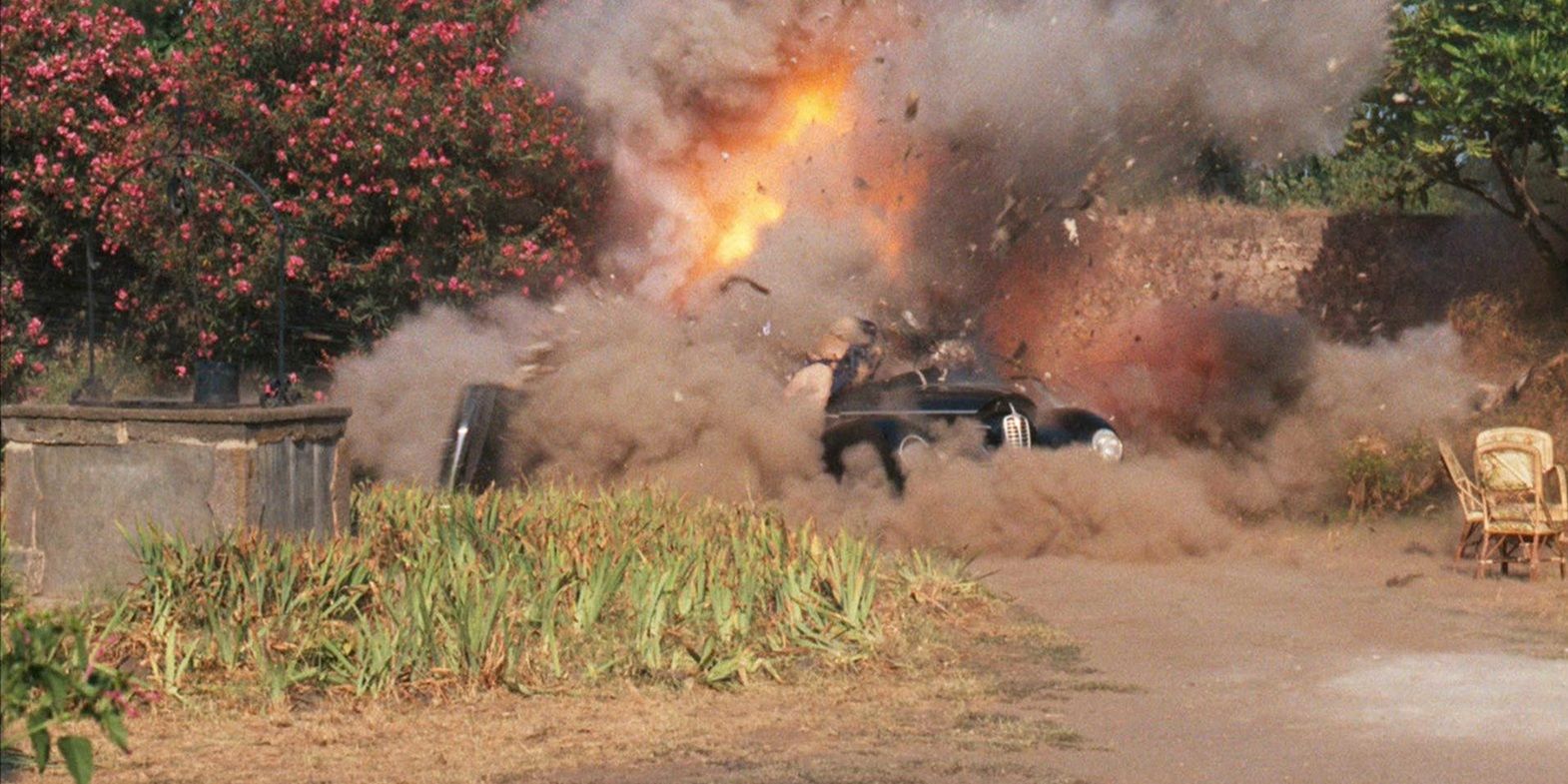 a car explodes in the godfather